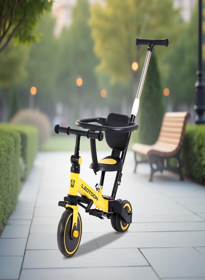 Leotoon 4 in 1 Trot n Roll Tricycle, 3 Mute EVA Wheels, Big Wheel Hub, Steel Frame, Non Slip Tyres, Extendable Push Handle, Convertible to Balance Bike, Yellow, 2 to 6 Years - Image 1